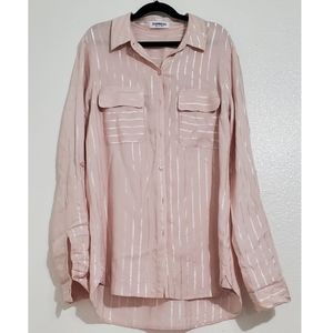 Express pink silver stripes long sleeve blouse